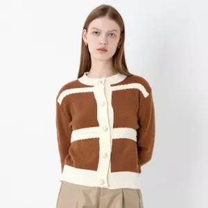 꽈배기라인 배색 가디건 (VFCCX2965)