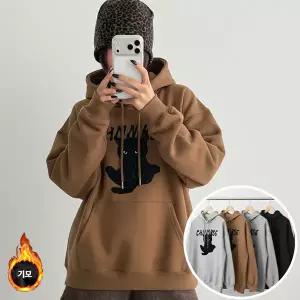 86냥냥 기모 후드 맨투맨 긴팔 BOX 여성 오버핏 티셔츠 (4컬러) 박시핏 빅사이즈