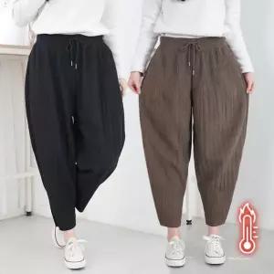 겨울 중년 따뜻한 여성 주름바지 배기팬츠 기모 골지 밴딩 패션