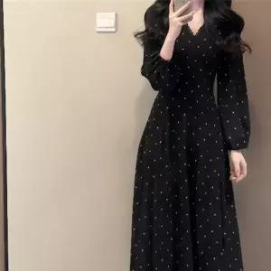 브이넥 땡땡이원피스 연말룩 디슈만롱원피스