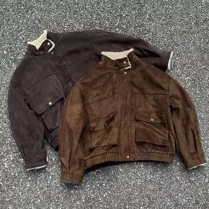 핫핑 [하이넥&카라/퍼 안감] 그리프 루즈핏 퍼 카라 스웨이드 블루종 점퍼