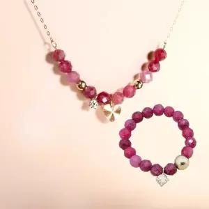 [리즈타라]천연 루비 원석 벨 하트 14k 목걸이 14k 금볼 루비 반지 세트 [주문제작]