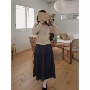 [엘루이즈] 모드니 레이어드 레이스 셔링 리본 밴딩 롱 스커트(4color)