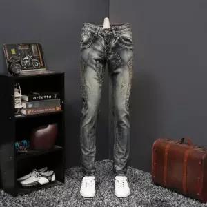 구제 바이크 진 심플 바이커 청바지 팬츠 바지 데님 지퍼