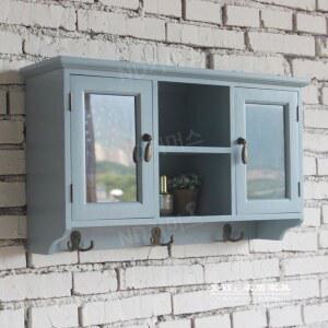 단단한 블루 주방 2단 스토리지 수납장 캐비닛 원목 선반