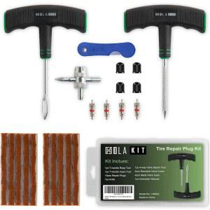 HolaKit 타이어 플러그 키트 고무 플러그가 있는 22PCS 컴팩트 수리 업그레이드 T-핸들 4방향 밸브 스팀 도구 자동차 오토바이 ATV SUV용 플랫 펑크