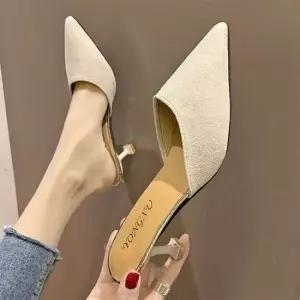 여성 스틸레토 뮬 펌프스힐 스웨이드 블로퍼 미들힐