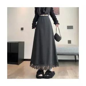 여성 쉬폰 스커트 겨울엔 날씬해 보이고 도톰한 중기장 모직 레이스 A라인 MODU4