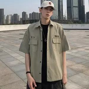 남자남방 캐주얼숙 오버핏 반팔남방 야상 INSUM76 데일리 솔리드숙 슬림핏 남 (WFK3E35)