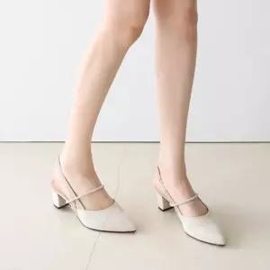 여성용 슬링백 뮬 미들힐 스트랩 구두 비즈 포인트 신발 (WFJ5TOL)