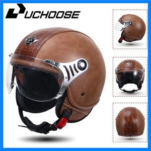 빈티지 가죽 오픈 페이스 헬멧 오토바이 헬멧 더블 바이저 DOT 인증 남성 레트로 3/4 하프 헬멧