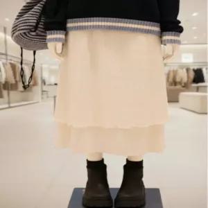 [스타일리쉬바이피클]기모 프릴 밴딩 하트 니트 롱 스커트