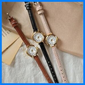 여성 브라운 화이트 작은 시계 다목적 얇은 스트랩 가죽 밴드 숙녀 쿼츠 시계 손목 시계 시계 Reloj Mujer