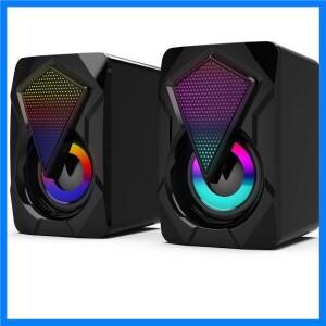 서브우퍼가 포함된 X2 USB 유선 컴퓨터 스피커 - PC 데스크탑 노트북 홈 시어터용 LED 조명 중저음