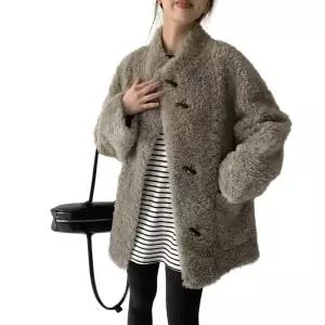 여성 양털코트 오버핏 토글버튼장식 테디베어 에코퍼