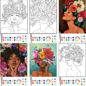 성인 커플 파티 데이트 밤을 위한 Ctosree 6팩 사전 인쇄 캔버스 키트 8 x 10 인치 스트레치 면 페인트 및