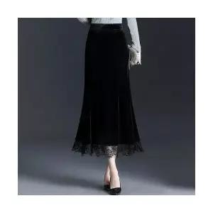 여성용 쉬폰 스커트 벨벳 추동감 힙업 하이웨스트 슬림핏 레이스 머메이드 KS4