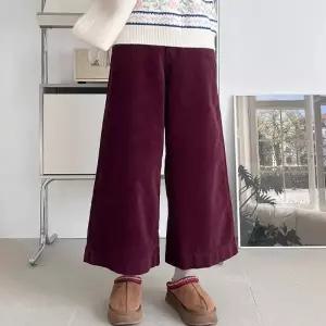 [다잇템] 여자 와이드핏 나팔 와인색 골덴팬츠 백밴딩 바지