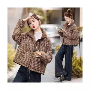 여성 야구 점퍼 마름모 체크 코트 겨울 빈티지 슬림핏 솔리드 상의 복 MODU4