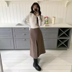 KHK1879여성 앞주름 뒷밴드 폴리스판 기모 롱스커트