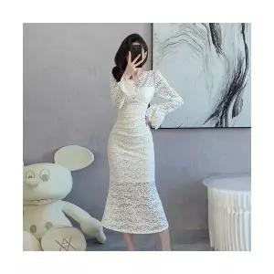 여자 원피스 레이스 프렌치 추동 펀칭 슬림 머메이드 스커트 원템4