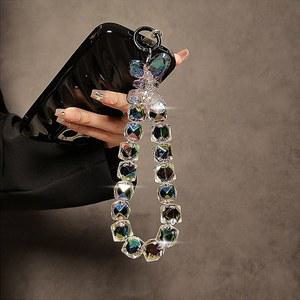 호환 럭셔리 폰 끈 크리스탈 샤이니 아크릴 보우 폰 참 숏 손목 체인 핸드 헬드 체인 비드 펜던트