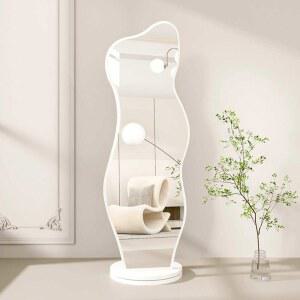 360도 회전 전신 거울 슬림 행거 미러 체리우드 심플 화장 전신거울행거 옷걸이 우드