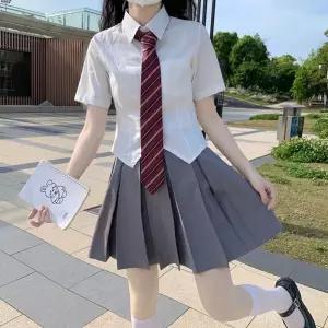 화이트 플레인 반팔셔츠 블라우스 그레이치마 세라복