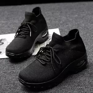 운동화 여성 블랙 스니커즈 타입 워킹화 니트 에어굽 슬립온