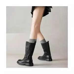 엘럽 여성용 웨지힐 경량 워싱 소가죽 미들 부츠 겨울 기모 통굽 박템4