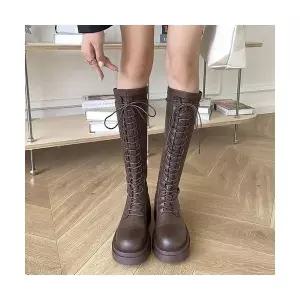 엘럽 여성용 웨지힐 스트랩 뒷지퍼 하이탑 패션부츠 부츠 박템5