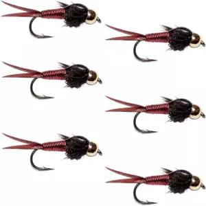 플라이 낚시 장소 텅스텐 비드 헤드 레드 구리 존 님프 - 파리 바늘 크기 18의 6개 세트