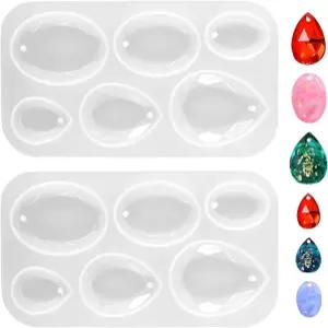 2개의 물방울 및 타원형 수지 주얼리 몰드 카보숑 젬 실리콘 펜던트 6개의 캐비티 구슬 주조용 귀걸이 주조