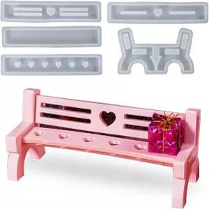 웨하우스 5PCS 벤치 모양 몰드 세트 에폭시 수지 주조용 3D 의자 실리콘 클레이 콘크리트 석고 유니크 러브