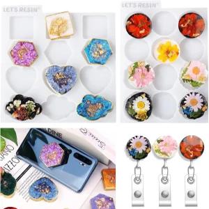 레진 2-in-1 몰드 키트 - DIY 열쇠고리용 배지 릴 및 휴대폰 그립 24종