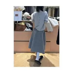 여성 러블리 스커트 정장 모직 강렬한 입체 A라인 가을 겨울 슬림핏 롱 다올4