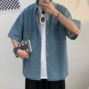 오버핏 반팔셔츠 남자청남방 캐주얼셔츠 반팔남방 진청 (WFJSNLX)