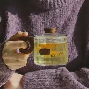 동그란 손잡이 포인트 내열유리컵 티머그잔 300ml 차거름망세트 카페 티포트 귀여운 다기잔