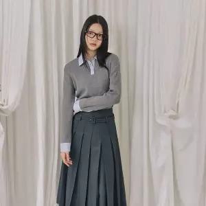 [LAP] 랩 블루 스트라이프 셔츠 배색 니트 AR4KHA71