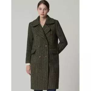 르오트 LeOT 울 브리티시 헤링본 체크 더블 롱코트