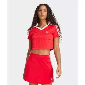 아디다스 풋볼 자카드 브이넥 크롭 폴로 셔츠 - 레드 JD2607 411272