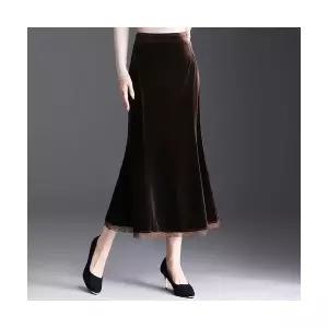 여성용 쉬폰 스커트 벨벳 레이스 머메이드 추동 빅사이즈 슬림핏 힙업 CH4