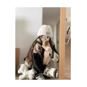 여성용 야구 점퍼 빈티지 페어아일 넥 굵은 초도톰 빅 니트 코트 가을 겨울 CH4