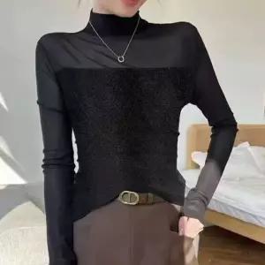 스판 목폴라 티셔츠 앞면 반짝이 글리터 시스루 조합 (WFK5UEF)