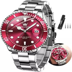 OLEVS 시계 남성 방수 럭셔리 빅페이스 스테인리스 스틸 데이 데이트 쿼츠 아날로그 원피스 야광 렐로제 드