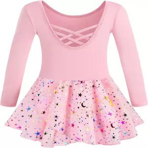 댄스 할로우 크로스 백 반팔 반짝이는 스커트 WYHDY 걸스 발레 레오타드