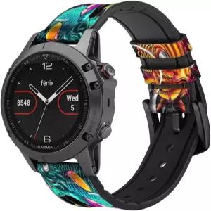 CA0188 물고기 일본 오리엔탈 타투 가죽 스마트 워치 밴드 스트랩 Garmin Vivoactive 4S Vivomove 3S