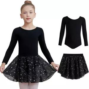 소녀들 DIPUG 긴팔 발레 레오타드 댄스 탈부착 스커트와 반짝이는 별