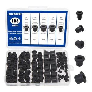 BOPOREAE 108PCS 토팻 실리콘 고무 그로밋, 배선 정렬 키트, 방수 자동차 방화벽 와이어 케이블 홀 플러그, 책상 수도관 튜브 수경 관개용 T형 그로밋