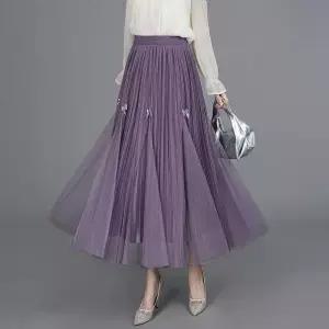 여자스커트 A라인 망사 스커트 추동 플리츠 롱 원템4